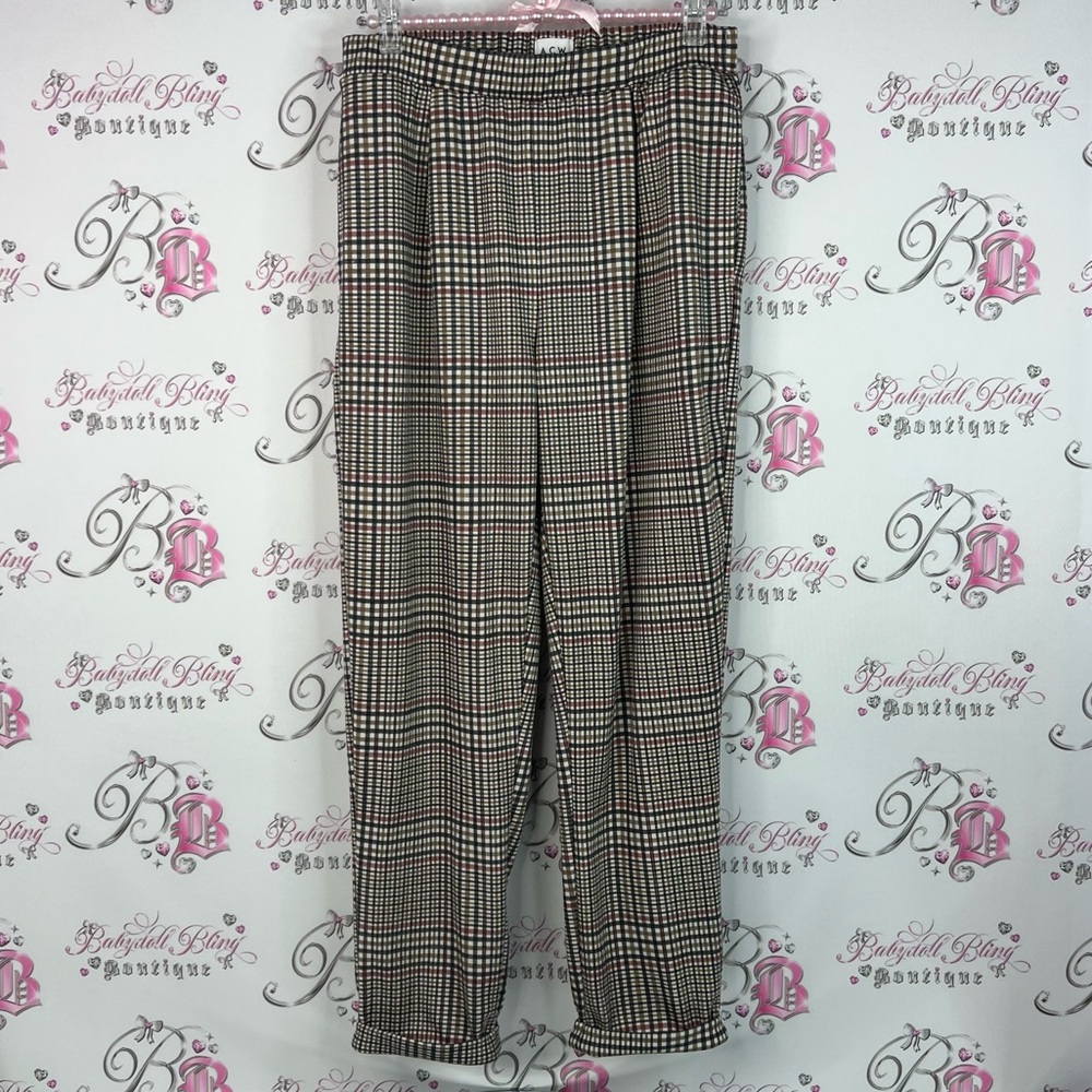 A.C.W. Pants cuffed bottom stripes picnic style Plaid Trousers